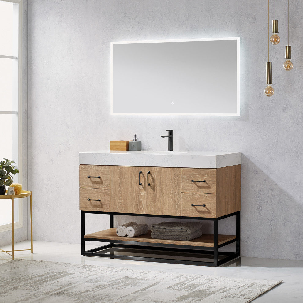 Alistair Vanity, North American Oak, Matte Black Hardware, 48", With Mirror