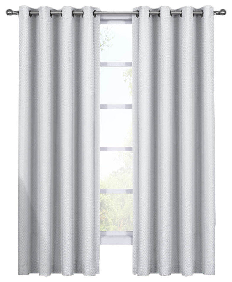 100% Blackout Diamond Woven Drapes, 2PC, White, 108"x120"