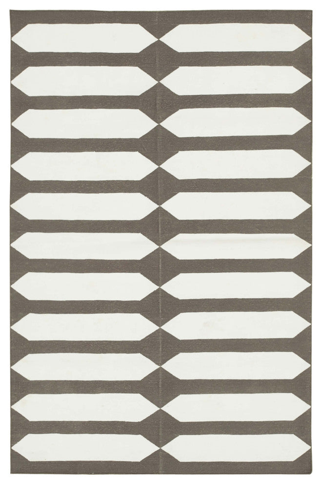 Rug N Carpet - Handmade Wool 3' 7'' x 5' 6'' Geometric Dhurrie Kilim Rug