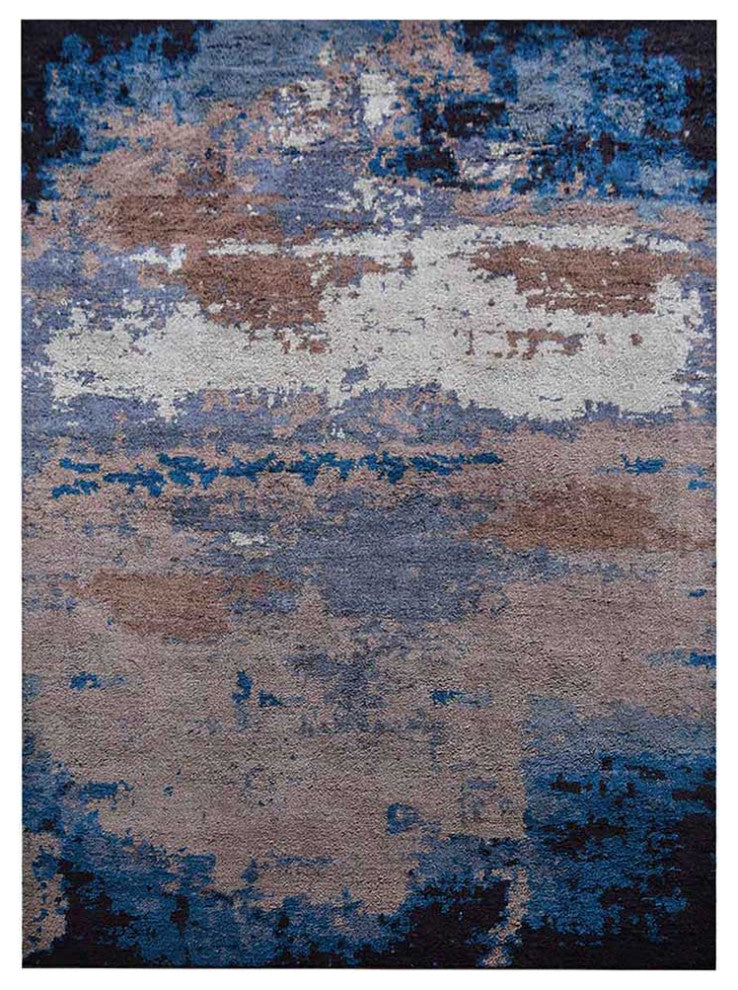 Hand Knotted Silk Area Rug Abstract Multicolor