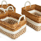 Set 3 Coastal Casual Natural Raffia Wide White Stripe Tote Baskets Handle Large