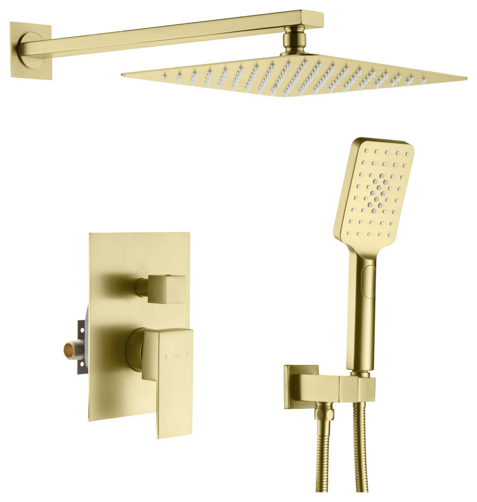 Cube Pressure 2-Function Shower System, Rough-In Valve, Brushed Gold