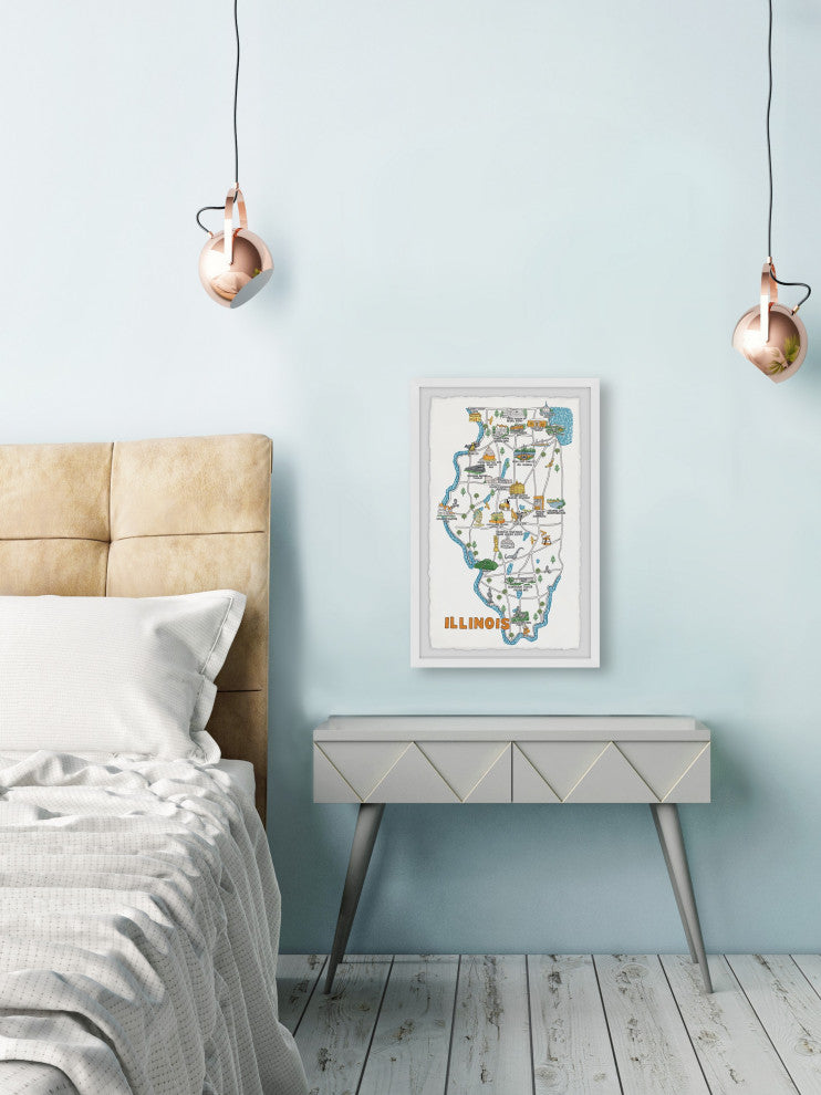 "Illinois Sites Map" Framed Painting Print, 16x24