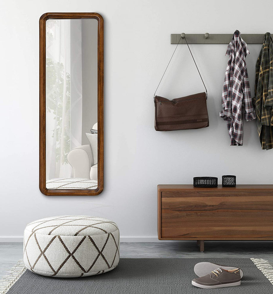 Mid-Century Panel Wood Framed Wall Mirror