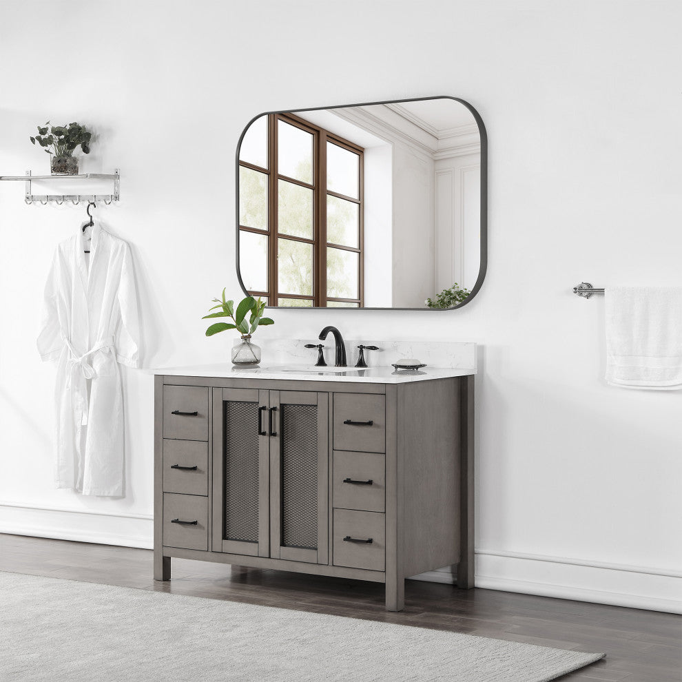 Trielle Rectangular Framed Bathroom Wall Mirror, Gunmetal, 48"