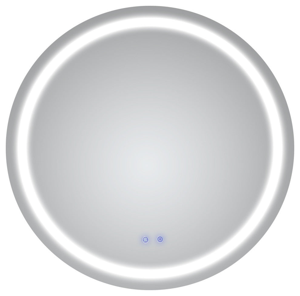 32x32" Round Frameless LED Illuminated Bathroom Mirror, Touch Button Defogger