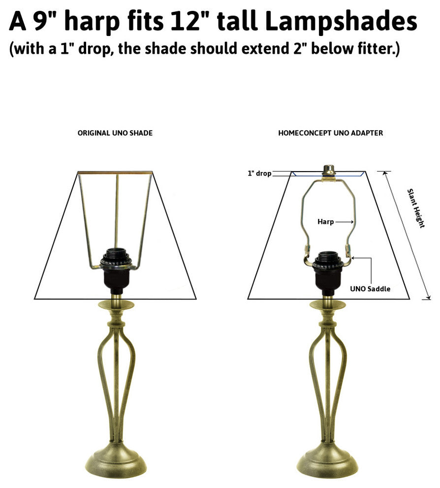 SLIP UNO Adapter Converts most 12" high Lamp  Shades to fit on SLIP UNO Lamp Bas