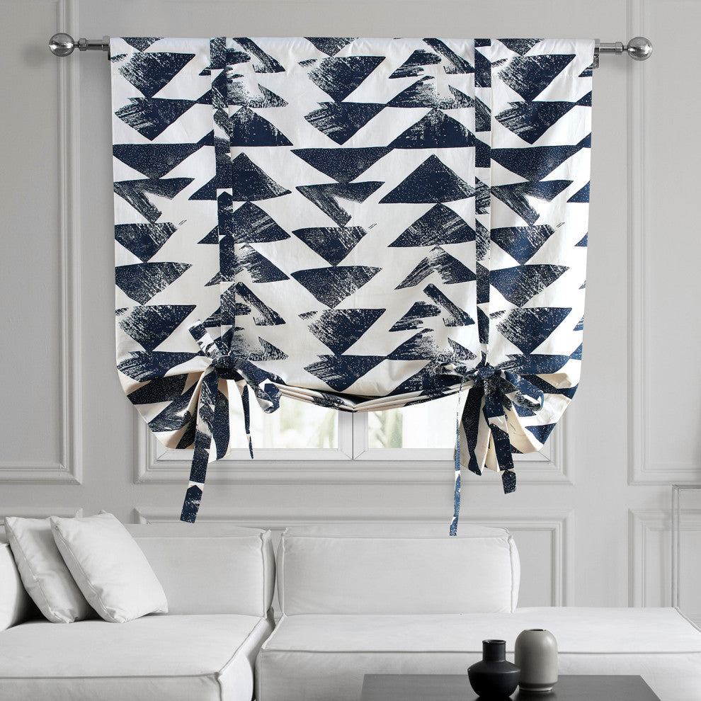 Triad Printed Cotton Tie-Up Window Shade Single Panel, Triad Indigo, 46w X 63l