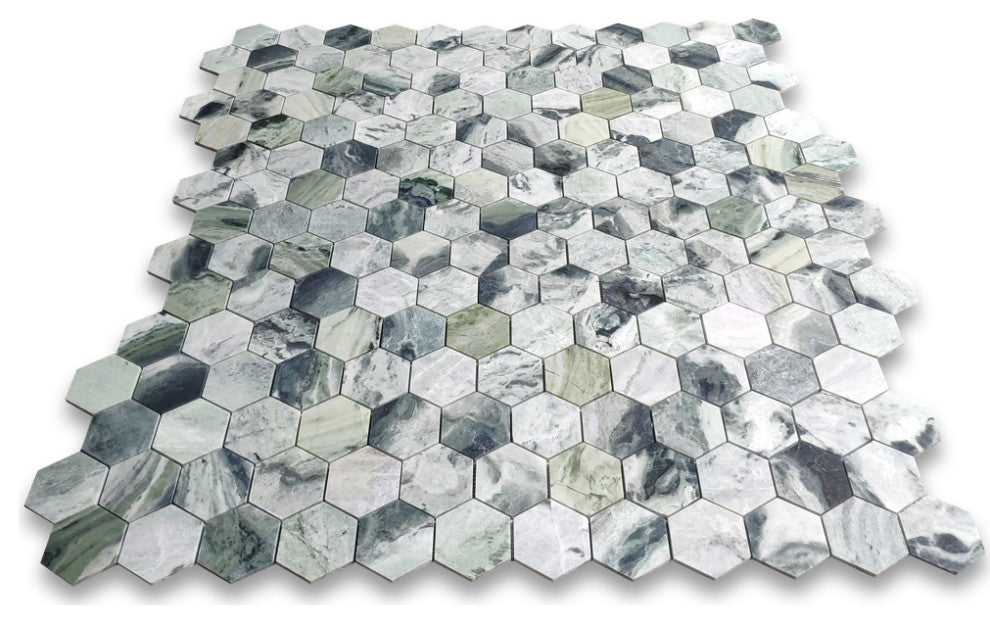 Sagano Vibrant Green Marble 3 inch Hexagon Mosaic Tile Honed, 1 sheet