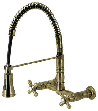 GS1243AX Two-Handle Wall-Mount Pull-Down Sprayer Kitchen Faucet, Antique Brass