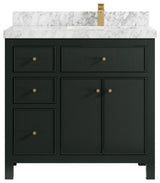 Sonoma 36 Right Offset Bath Vanity in Dark Forest Green with 2" Carrara Marble