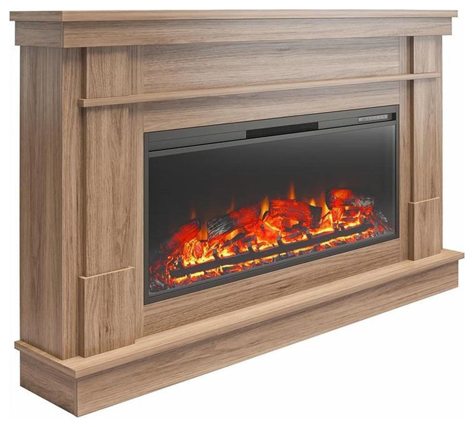 Ameriwood Home Elmcroft Wide Mantel with Linear Electric Fireplace in Walnut