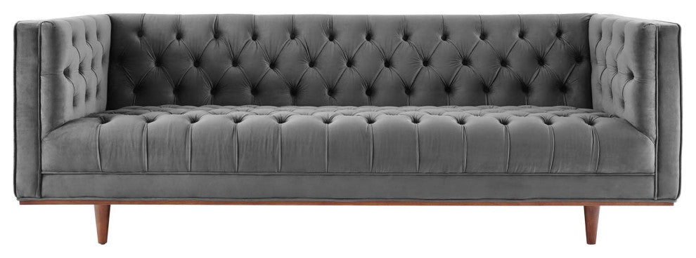 Elation Tufted Performance Velvet Sofa, Gray
