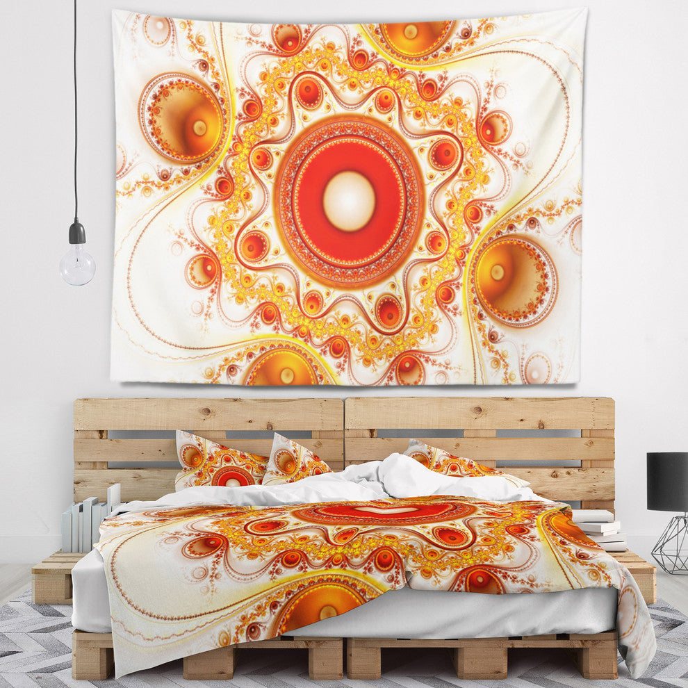 Orange Fractal Pattern with Circles Abstract Wall Tapestry, 39"x32"