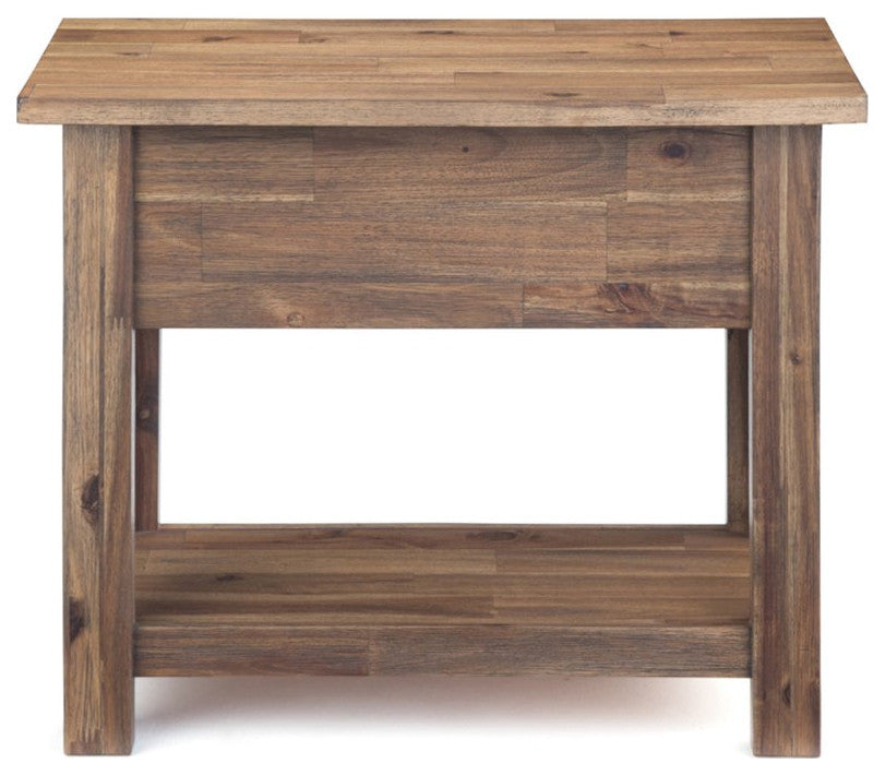 14" Wide Rectangle Rustic Narrow Side Table In Rustic Natural Aged Brown