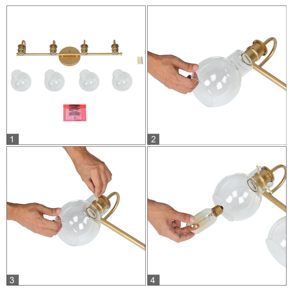 LNC Modern Clear Glass-Bell Shade Bathroom Vanity Light, Matte Gold, 4 Lights