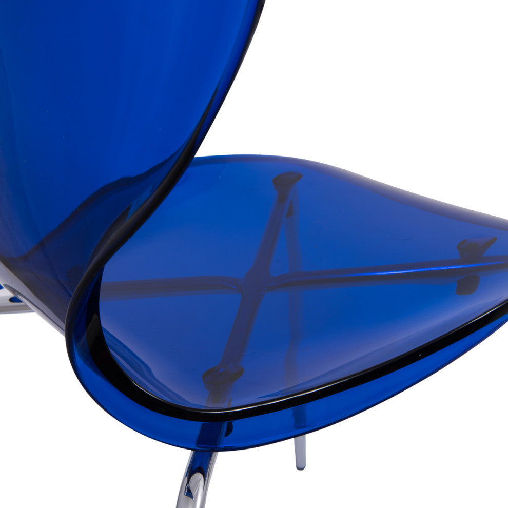 LeisureMod Modern Oyster Transparent Side Chair, Set of 4 Transparent Blue