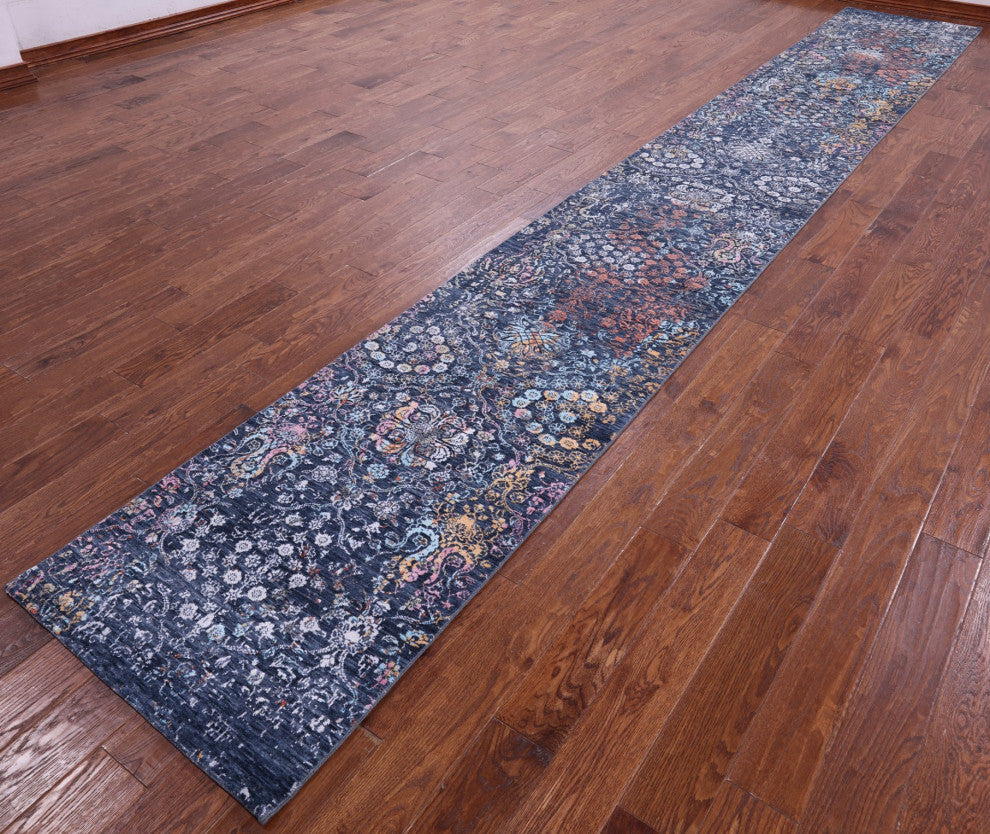 Runner Modern Wool and Silk Hand-Knotted Rug 2' 6" X 17' 11" Q11832