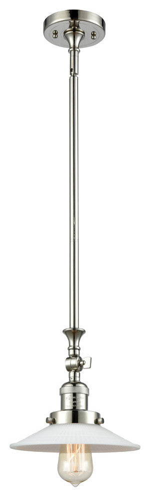 Halophane 1-Light Mini Pendant, Polished Nickel, Matte White Halophane