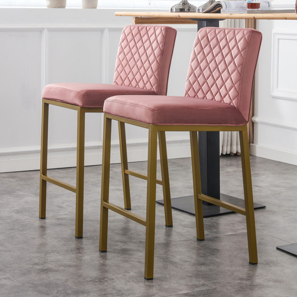 Modern Velvet 2 Bar Chair, Metal Legs for Dining,Kitchen and Bar, Bean Paste Red