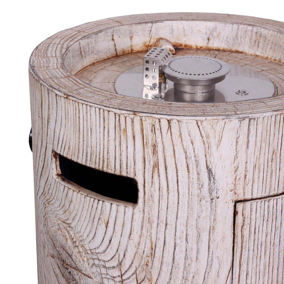 Cylindrical Magnesium Oxide Outdoor Fire Pit with Waterproof Cover, Beige