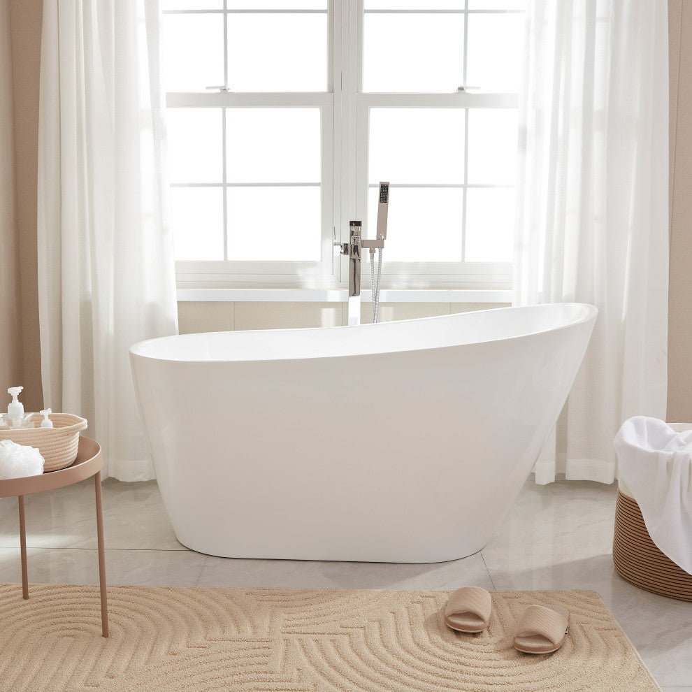 Vanity Art Freestanding Acrylic Soaking Bathtub, Pure White, 55"