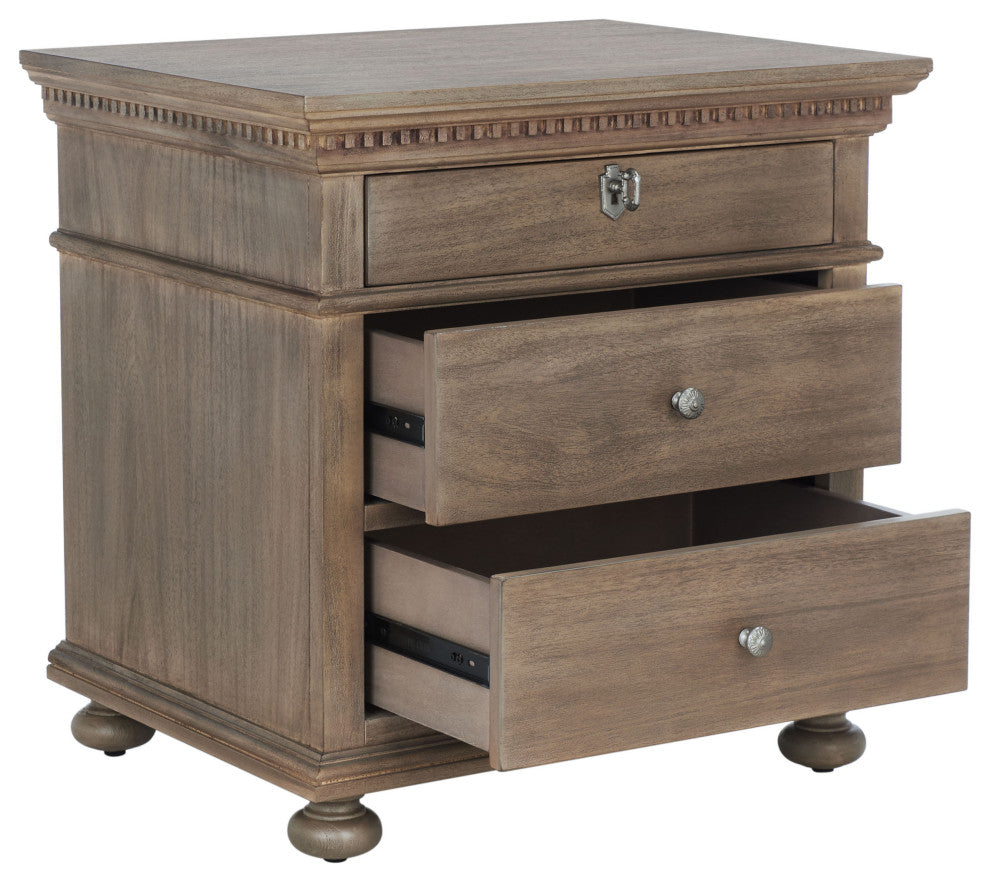 Safavieh Couture Allisyn 3 Drawer Wood Nightstand, Light Brown