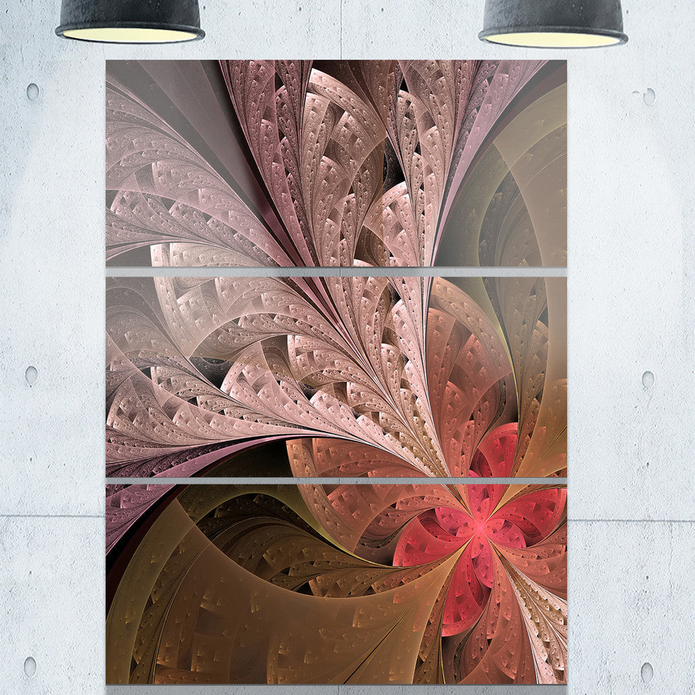 "Beautiful Fractal Flower in Beige" Metal Wall Art, 3 Panels, 28"x36"
