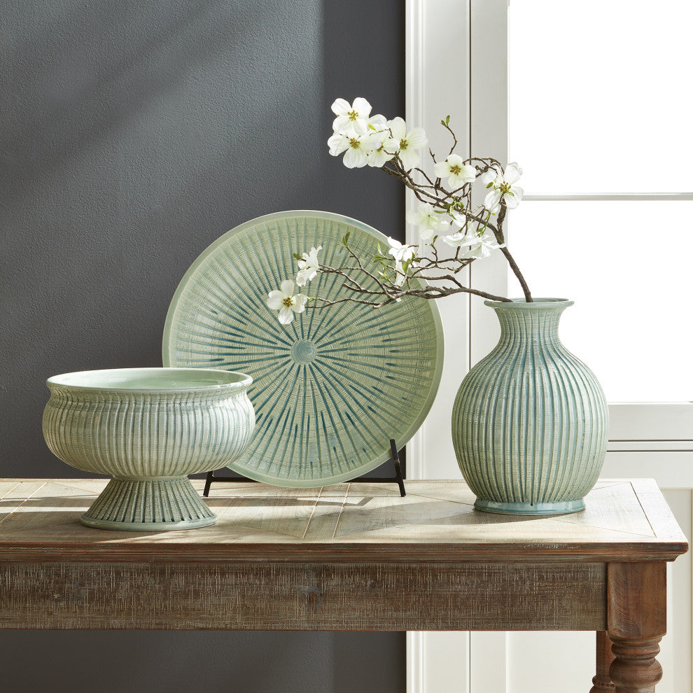 Graffio Vase, Celadon, 11.5x11.5x15