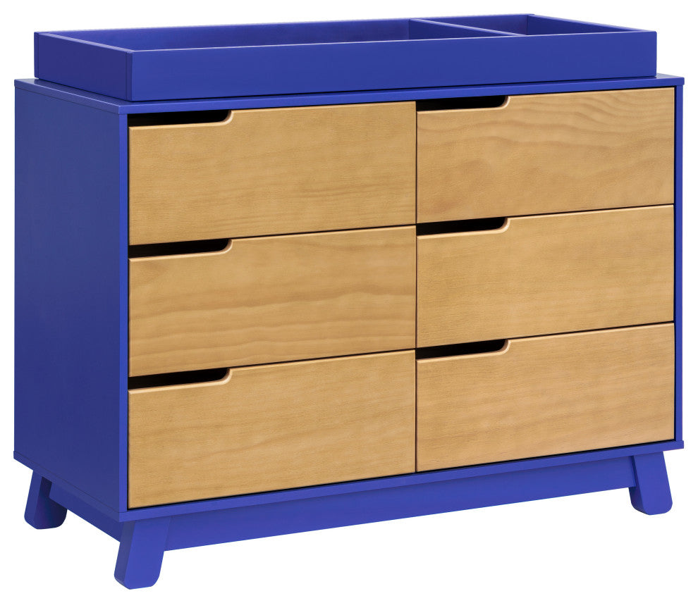 Hudson 6-Drawer Assembled Double Dresser, Cobalt and Honey