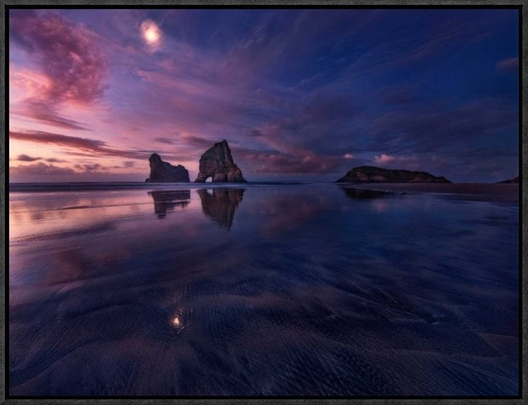 "Golden Bay When Night Falls" Framed Canvas Giclee by Yan Zhang, 23x17"