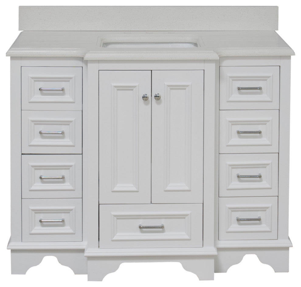 Nantucket 48" Bathroom Vanity, White, Quartz