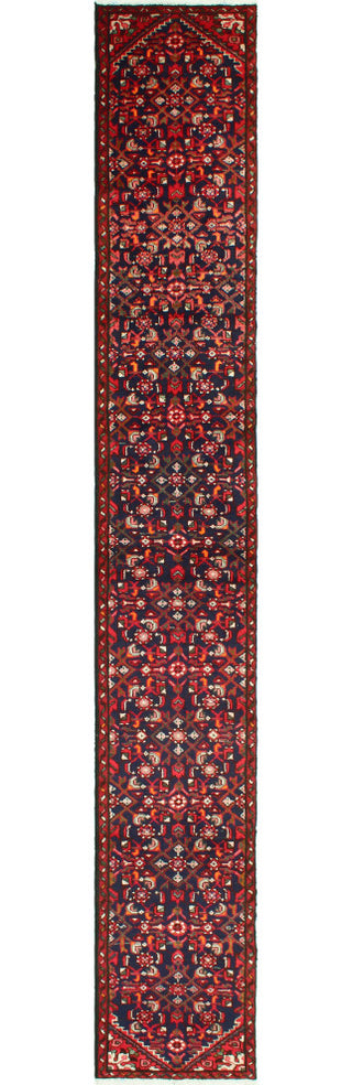 Fine Vintage Distressed Laily Navy/Red Runner, 1'10 x 13'2
