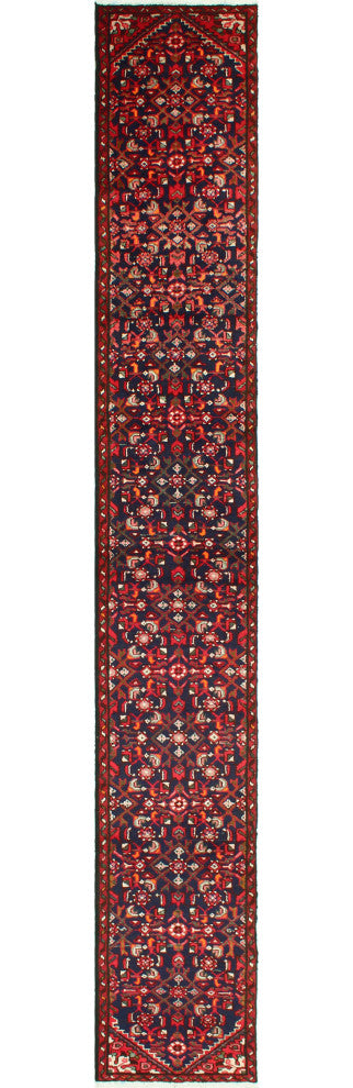 Fine Vintage Distressed Laily Navy/Red Runner, 1'10 x 13'2