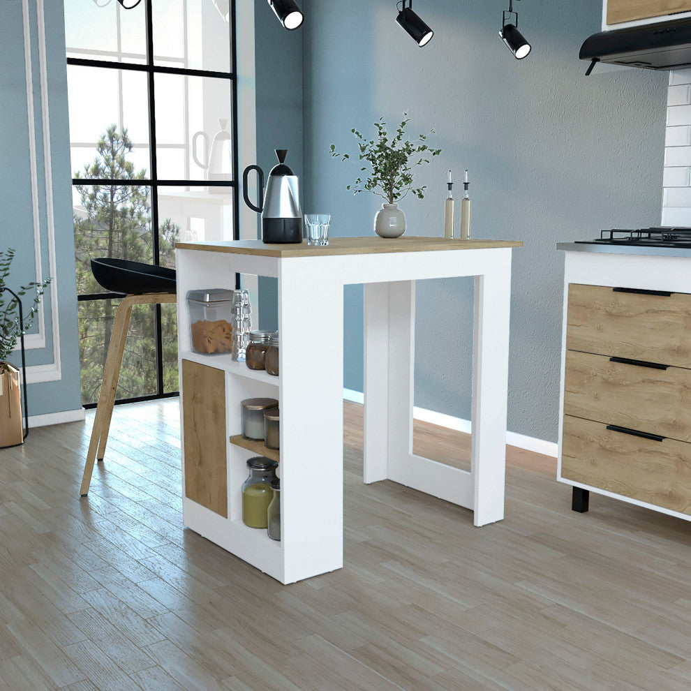 DEPOT E-SHOP Masset Kitchen Island with Side Shelve and Push to open Cabinet