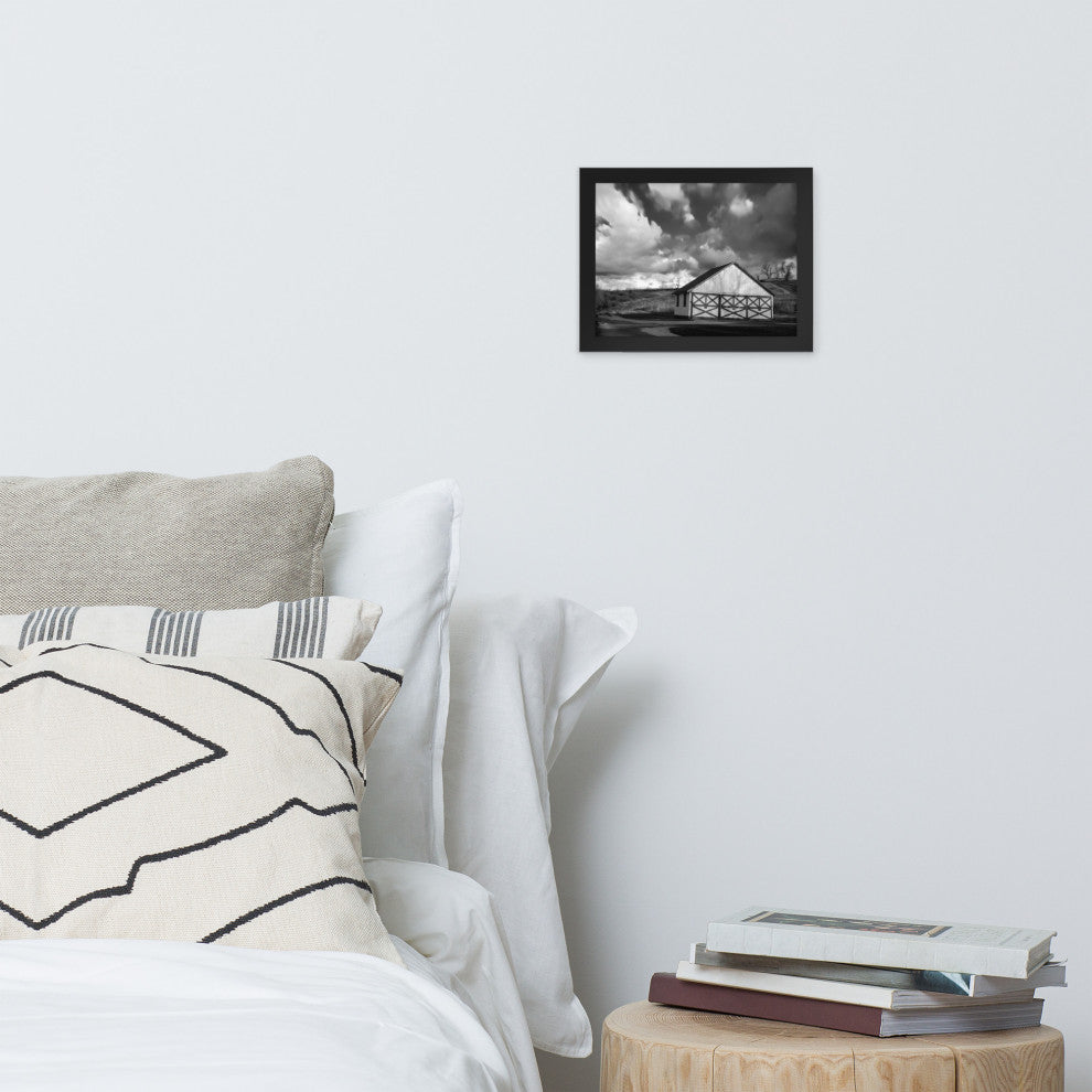 Aging Barn Morning Sun in Black and White Framed Photo Paper Wall Art Prints, Black, 8" X 10"