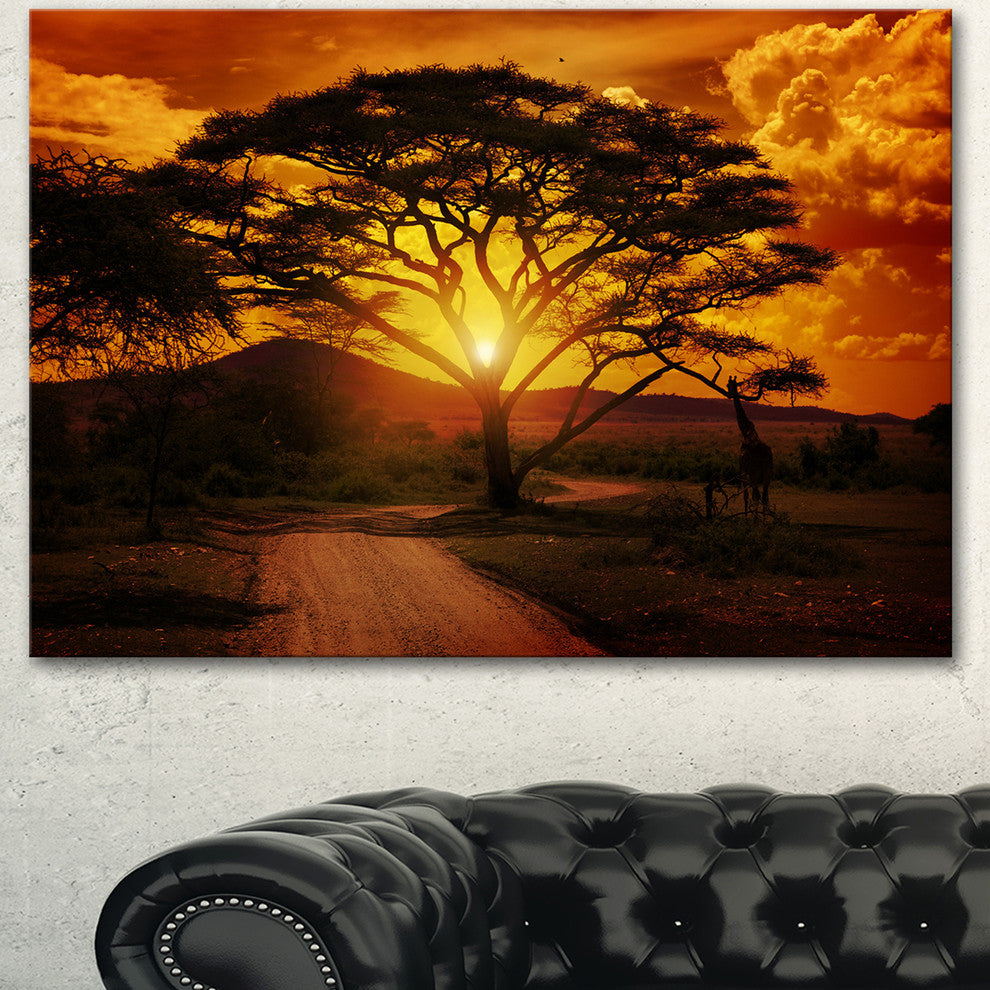 African Sunset with Lonely Tree, African Landscape Canvas Art Print, 40"x30"