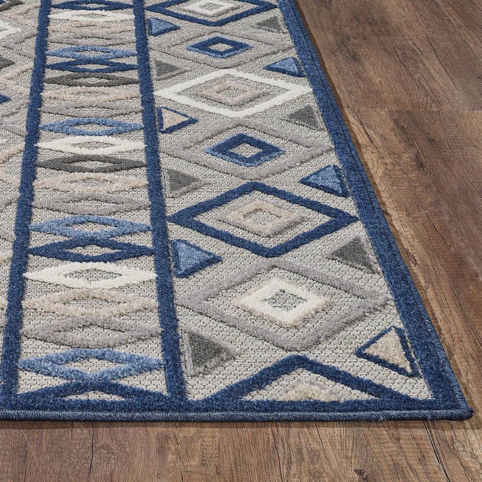 3"x5" Gray Blue Aztec Pattern Indoor Outdoor Area Rug