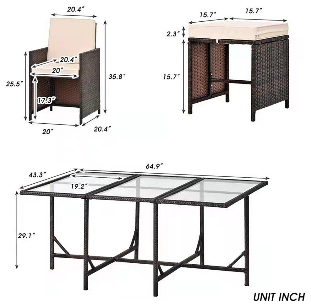 11 Pieces Outdoor Patio Wicker Furniture Dining Set Sectional With Ottomans