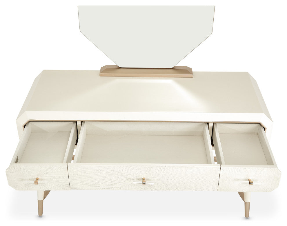 La Rachelle Vanity and Mirror Set - Medium Champagne