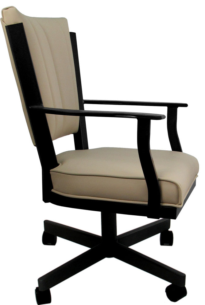 Leather Montana Dining Caster Chair Swivel Tilt with Wheels, Tan Leather on Black