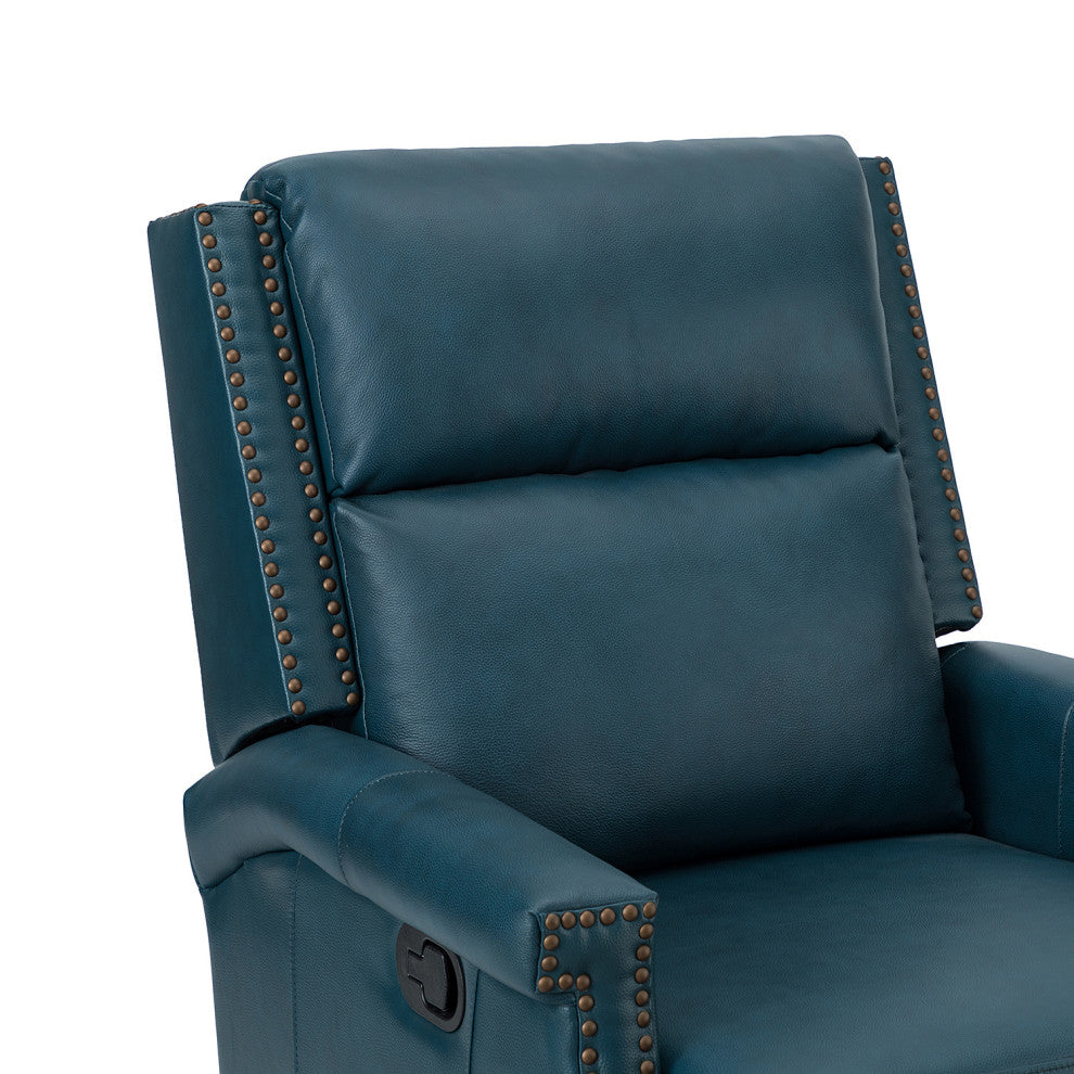 Genuine Leather Swivel Rocker Recliner, Set of 2, Turquoise