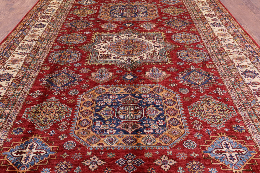 Super Kazak Geometric Hand Knotted Wool Rug 10' 1" X 13' 4" Q10607