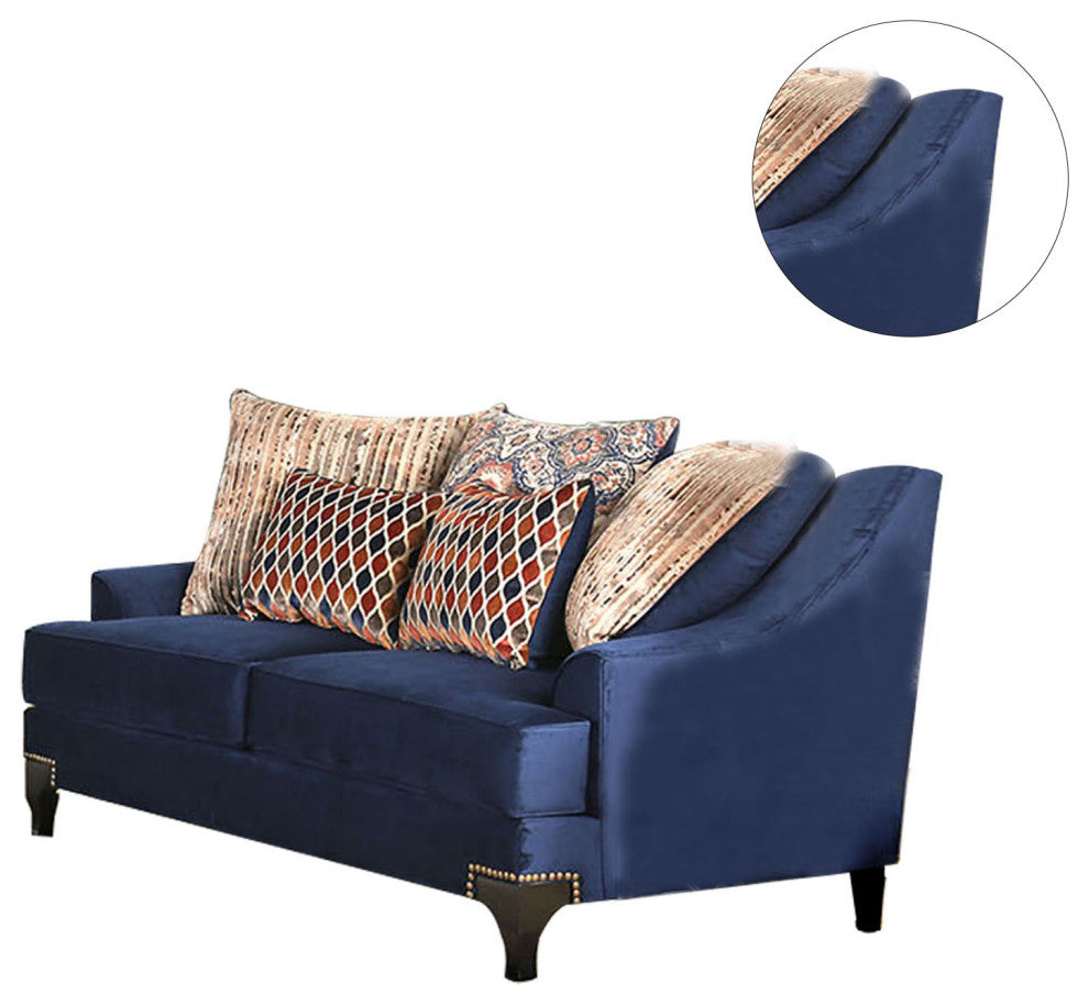 Small Weave Chenille Love Seat with Sloped Arms Design, Navy
