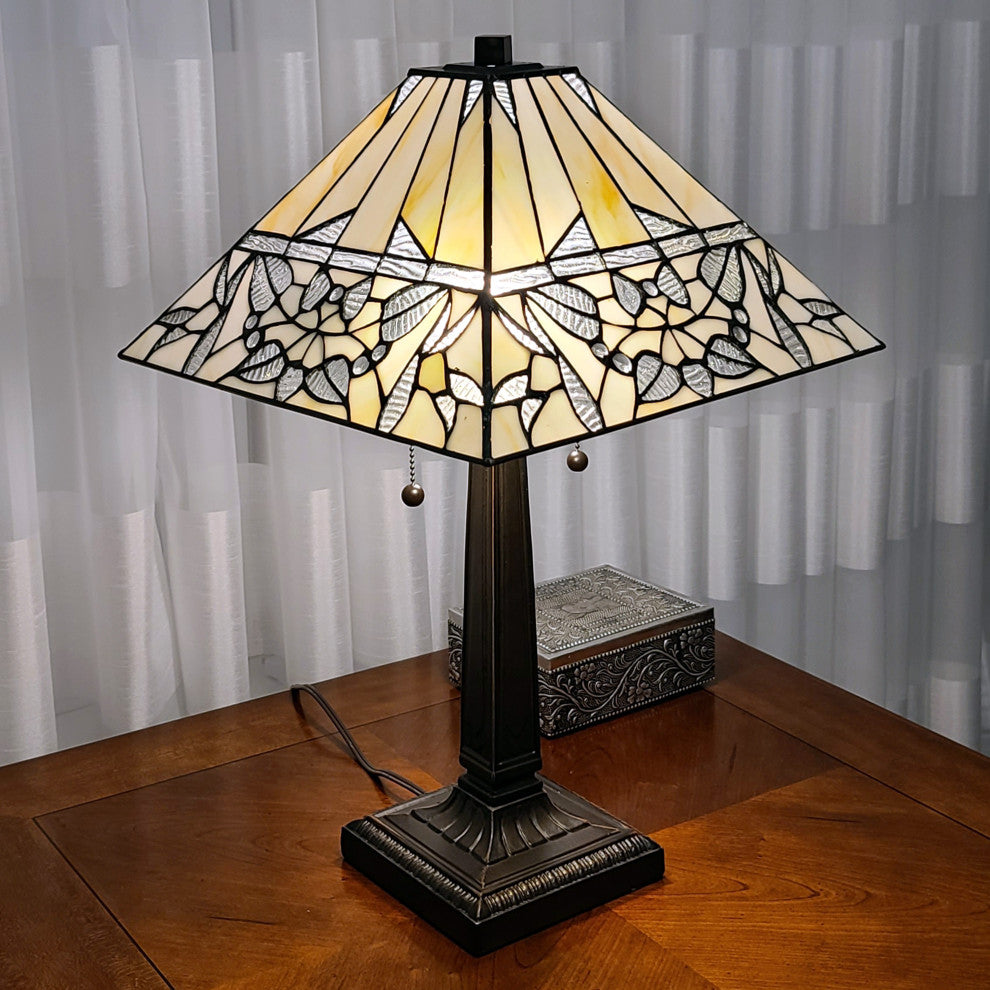 Tiffany Style 2 Light Antique Table Lamp, 23" Tall