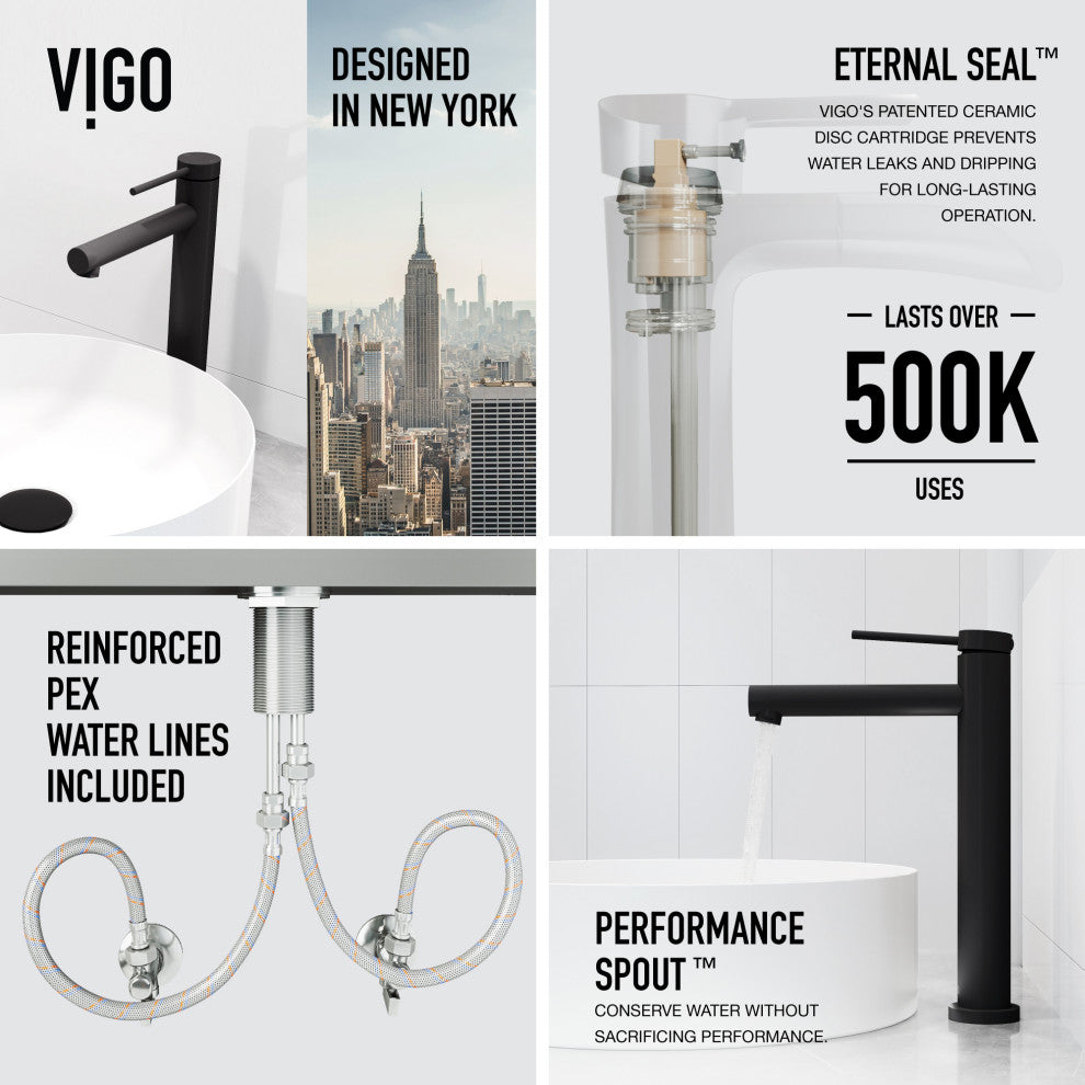 VIGO Jewel 11" H Single Handle Single Hole Bathroom Vessel Faucet, Matte Black