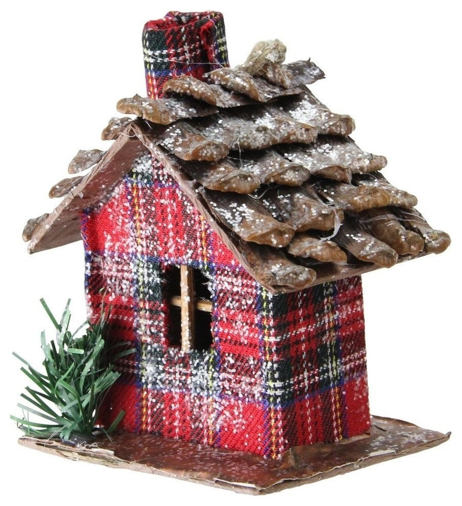 4.25" Red Plaid Country Cabin Christmas Ornament