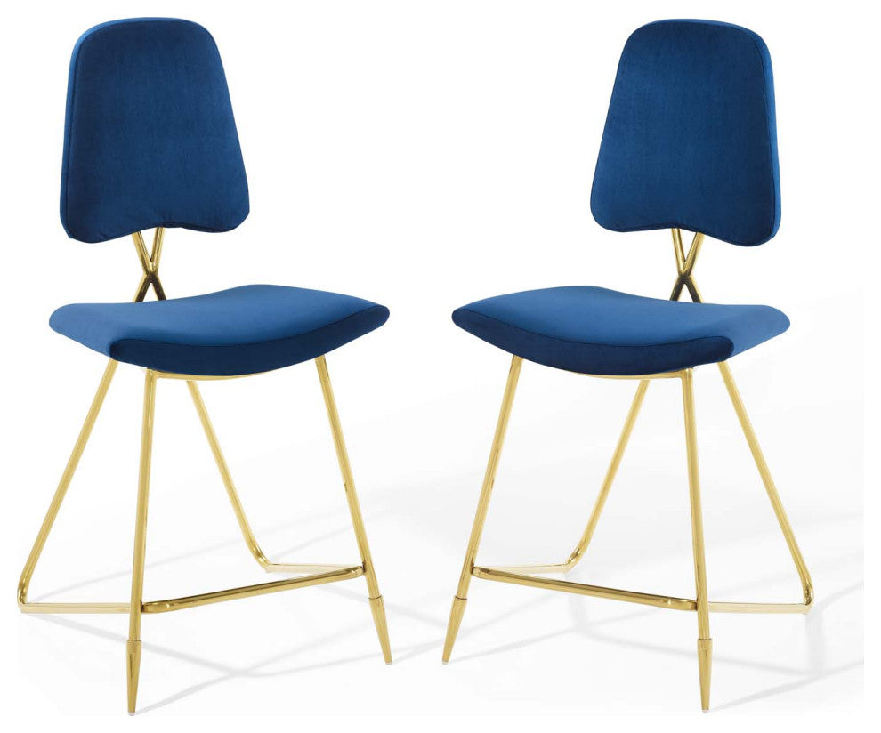 Ponder Counter Stool Performance Velvet Set of 2, Navy
