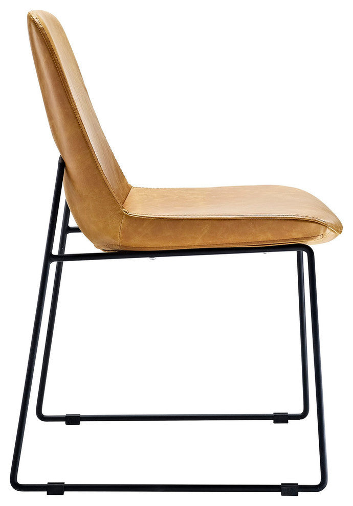 Modern Contemporary Dining Vinyl Side Chair, Tan, Vinyl Leather