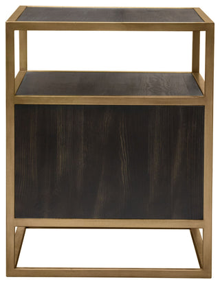 Empire 2-Door End Table, Dark Brown Veneer With Hand brushed Gold Metal Frame